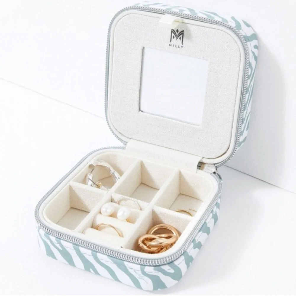 Milly Zippered Traveling Jewelry Case With Mirror